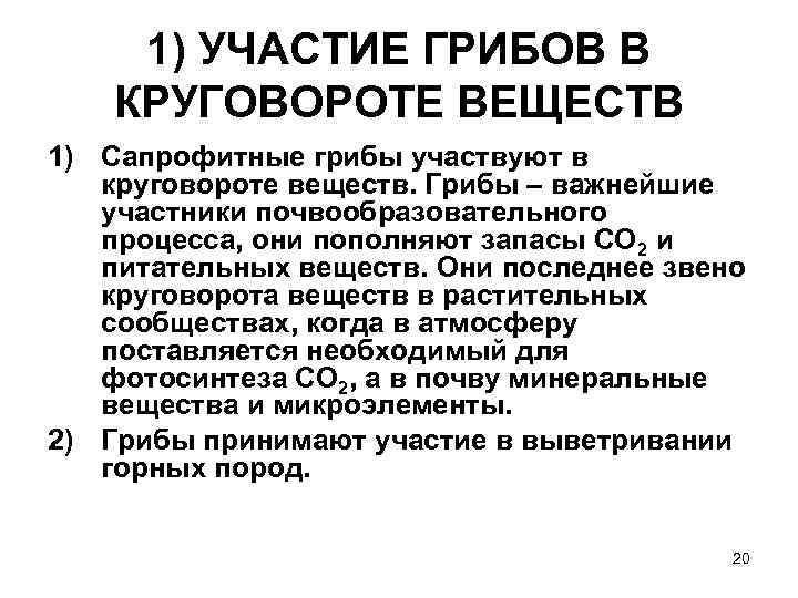 В круговороте веществ грибы выполняют роль