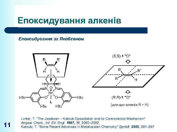 Епоксидування алкенів Епоксидування за Якобсеном L 11 (для цис-алкенів R = H) Linker, T.