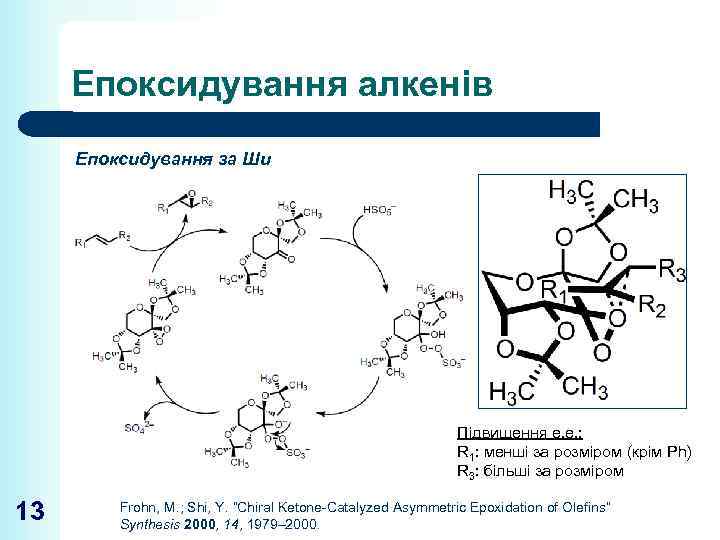 Епоксидування алкенів Епоксидування за Ши Підвищення е. е. : R 1: менші за розміром