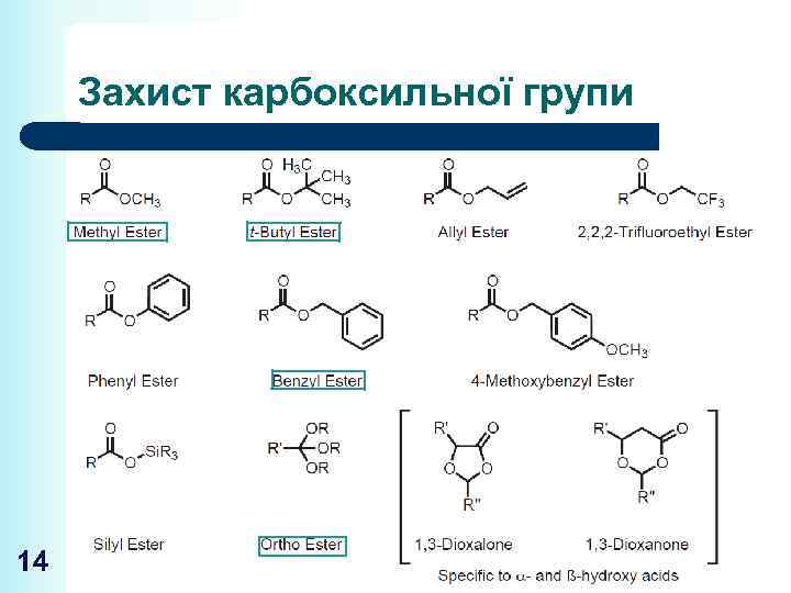 Захист карбоксильної групи 14 