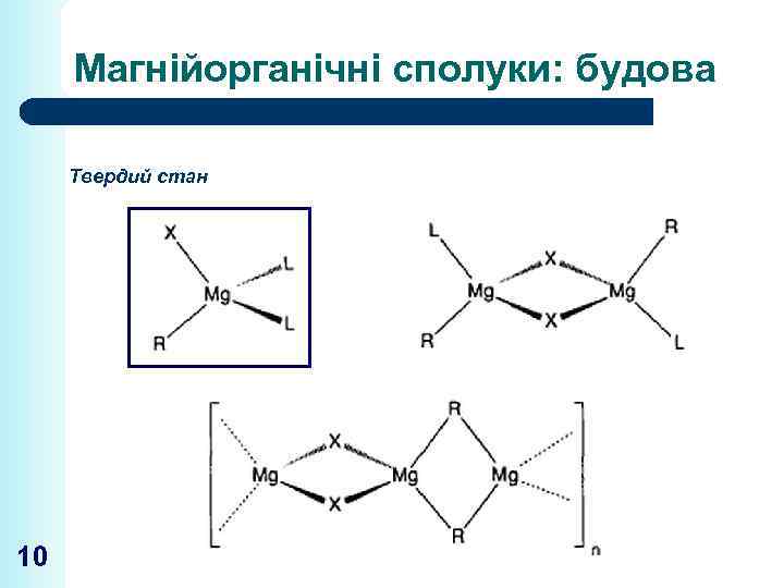 Магнійорганічні сполуки: будова Твердий стан 10 