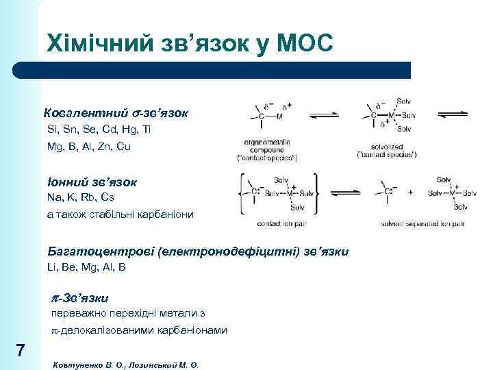 Хімічний зв’язок у МОС Ковалентний -зв’язок Si, Sn, Se, Cd, Hg, Ti Mg, B,