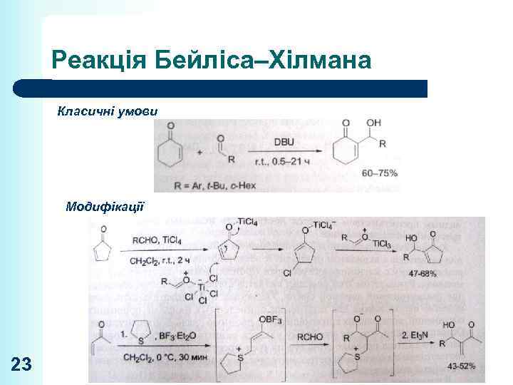 Реакція Бейліса–Хілмана Класичні умови Модифікації 23 