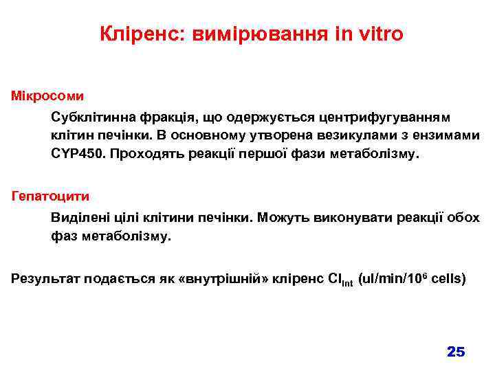 Кліренс: вимірювання in vitro Мікросоми Субклітинна фракція, що одержується центрифугуванням клітин печінки. В основному