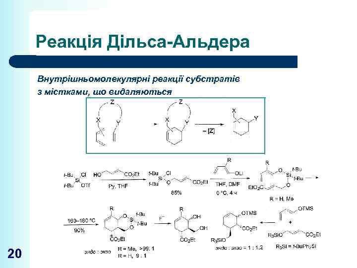 Реакція Дільса-Альдера Внутрішньомолекулярні реакції субстратів з містками, що видаляються 20 