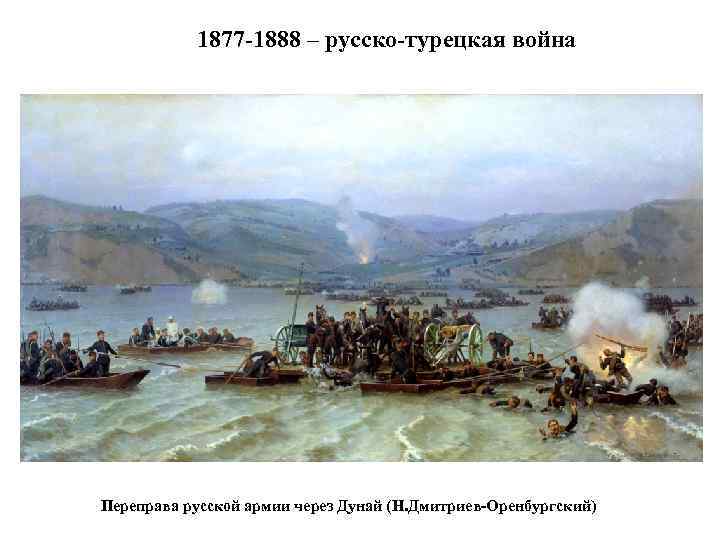 1877 -1888 – русско-турецкая война Переправа русской армии через Дунай (Н. Дмитриев-Оренбургский) 