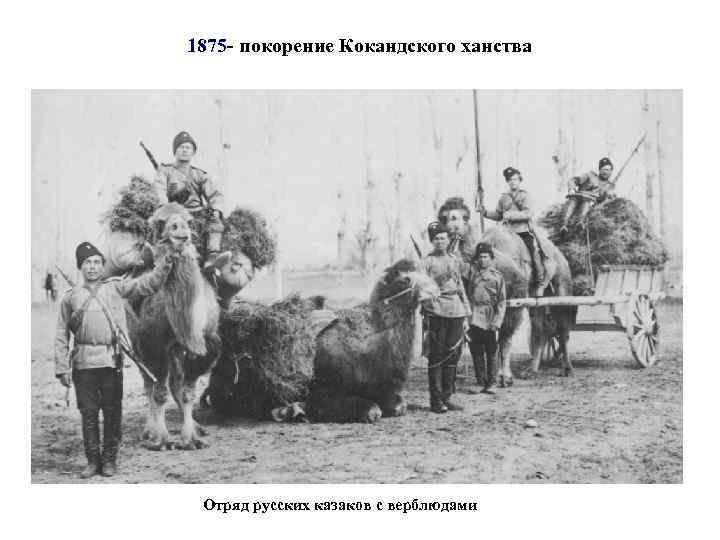 1875 - покорение Кокандского ханства Отряд русских казаков с верблюдами 