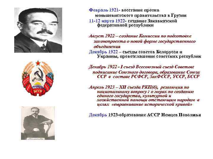 Февраль 1921 - восстание против меньшевистского правительства в Грузии 11 -12 марта 1922 -