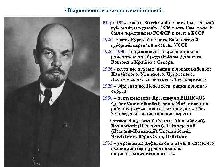  «Выравнивание исторической кривой» Март 1924 - часть Витебской и часть Смоленской губерний, и