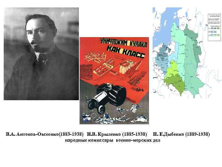 В. А. Антонов-Овсеенко(1883 -1938) Н. В. Крыленко (1885 -1938) П. Е. Дыбенко (1889 -1938)