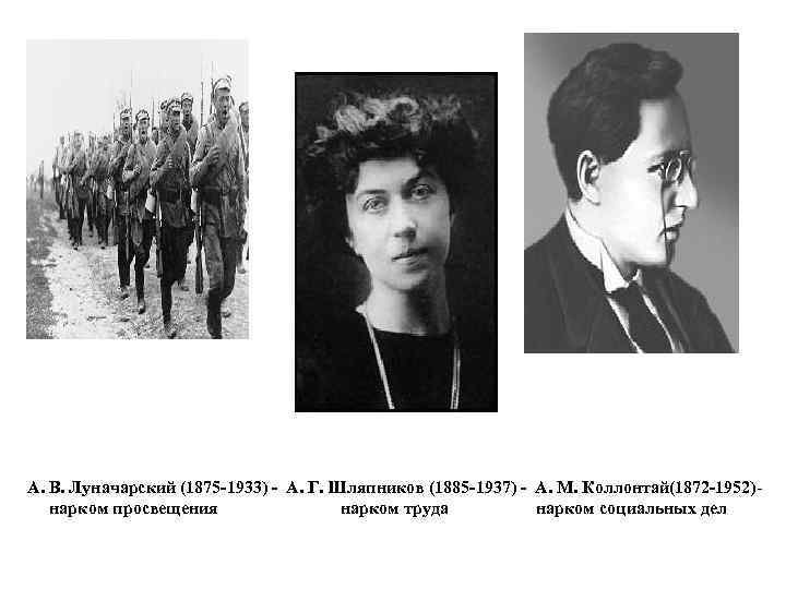 А. В. Луначарский (1875 -1933) - А. Г. Шляпников (1885 -1937) - А. М.