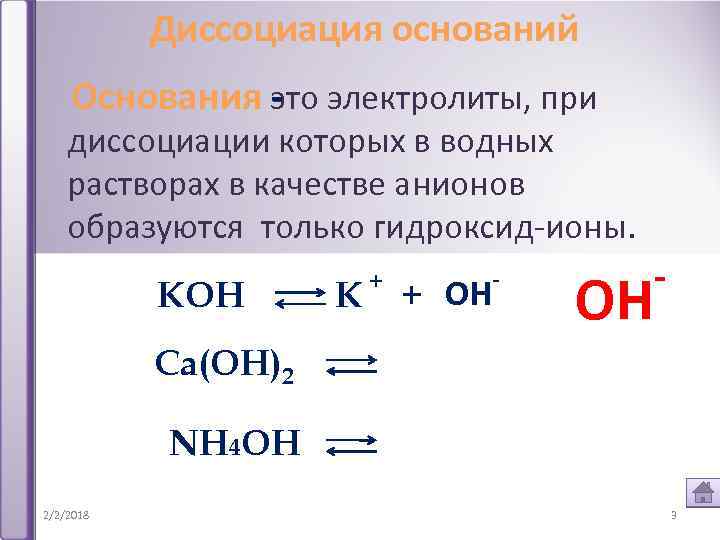 Гидроксид анионы образуются при диссоциации