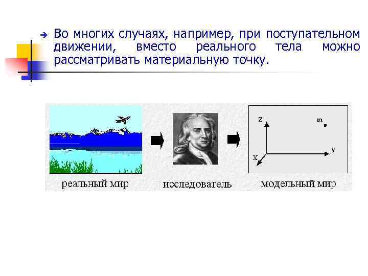 è Во многих случаях, например, при поступательном движении, вместо реального тела можно рассматривать материальную