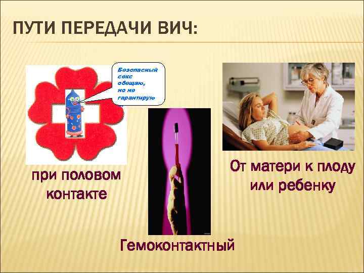 ПУТИ ПЕРЕДАЧИ ВИЧ: Безопасный секс обещаю, но не гарантирую … при половом контакте От