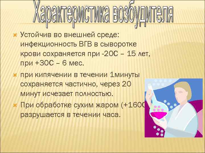  Устойчив во внешней среде: инфекционность ВГВ в сыворотке крови сохраняется при -20 С