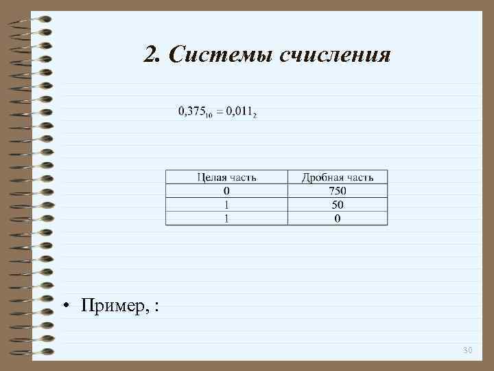 2. Системы счисления • Пример, : 30 