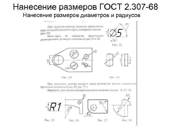 Нанесение размеров ГОСТ 2. 307 -68 Нанесение размеров диаметров и радиусов 