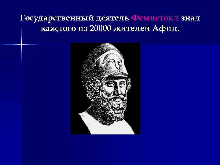 Государственный деятель Фемистокл знал каждого из 20000 жителей Афин. 