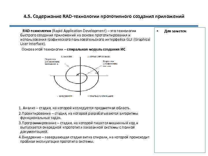 4. 5. Содержание RAD-технологии прототипного создания приложений RAD-технологии (Rapid Application Development) – это технологии