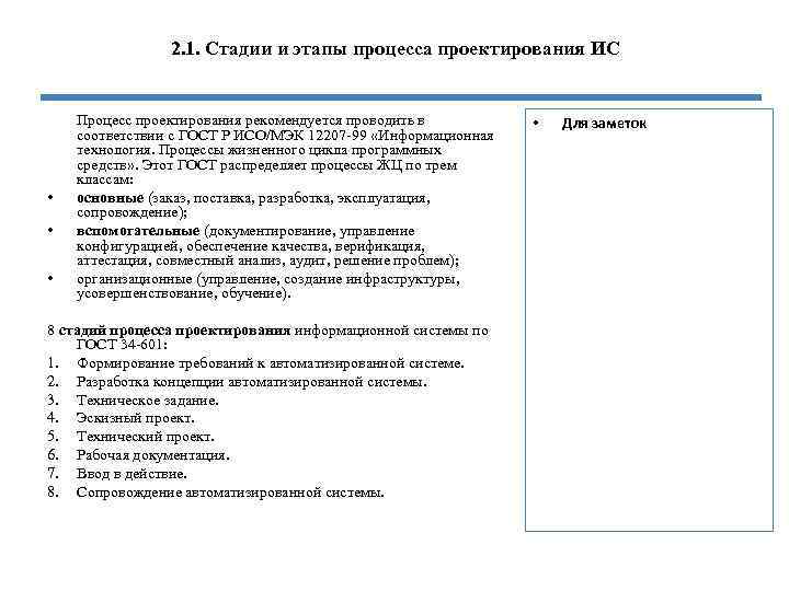 2. 1. Стадии и этапы процесса проектирования ИС • • • Процесс проектирования рекомендуется