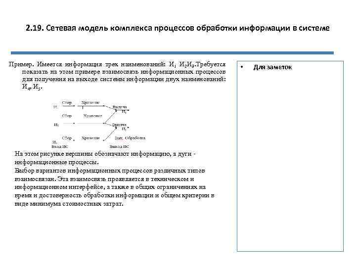 2. 19. Сетевая модель комплекса процессов обработки информации в системе Пример. Имеется информация трех