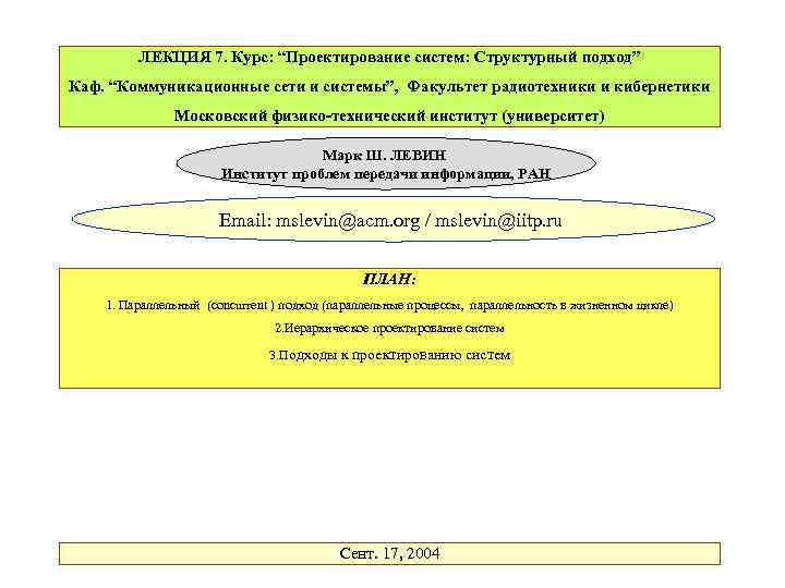 ЛЕКЦИЯ 7. Курс: “Проектирование систем: Структурный подход” Каф. “Коммуникационные сети и системы”, Факультет радиотехники