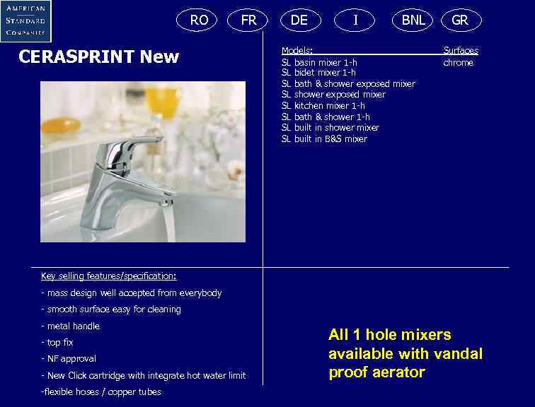 RO FR CERASPRINT New DE I BNL Models: SL basin mixer 1 -h SL