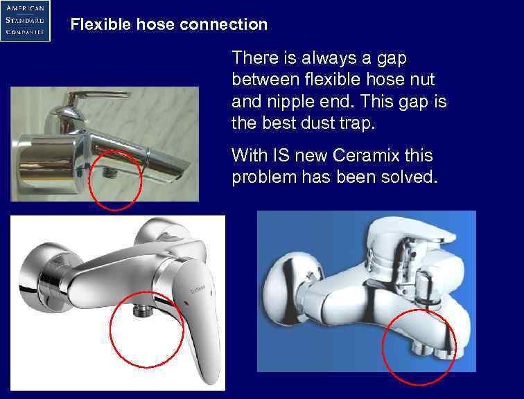 Flexible hose connection There is always a gap between flexible hose nut and nipple