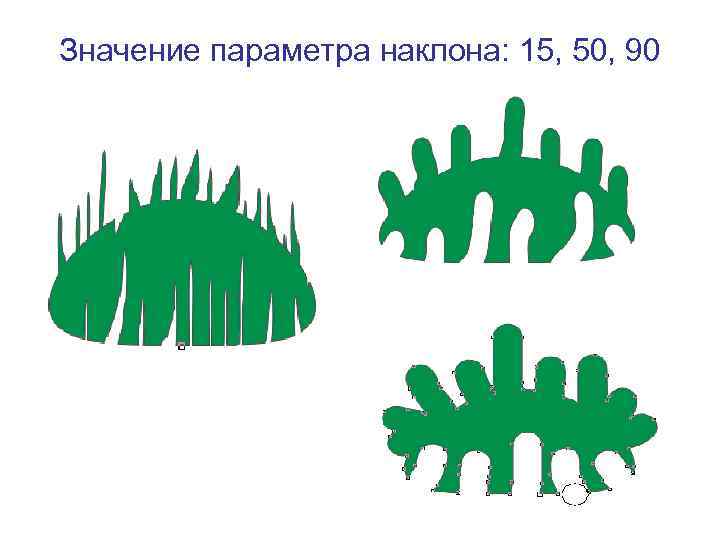 Значение параметра наклона: 15, 50, 90 