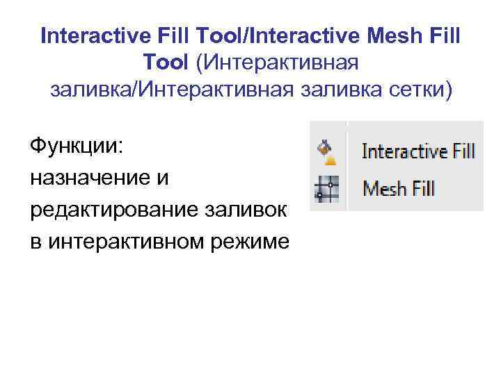 Interactive Fill Tool/Interactive Mesh Fill Tool (Интерактивная заливка/Интерактивная заливка сетки) Функции: назначение и редактирование