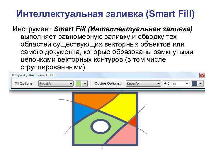 Интеллектуальная заливка (Smart Fill) Инструмент Smart Fill (Интеллектуальная заливка) выполняет равномерную заливку и обводку