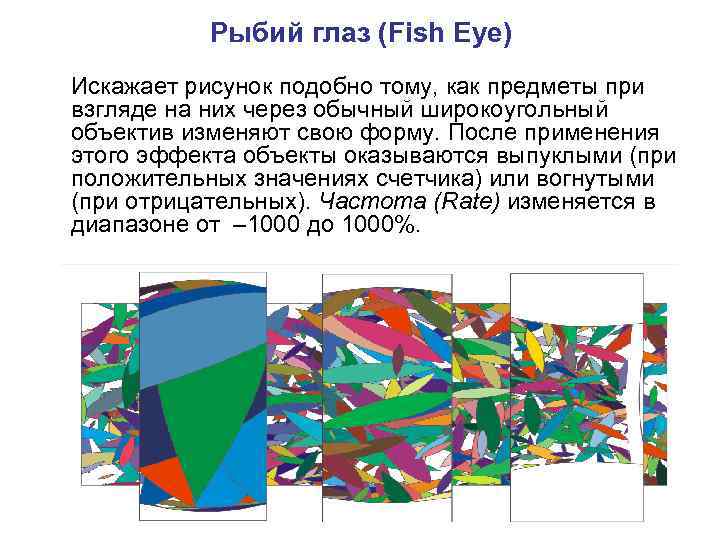 Рыбий глаз (Fish Eye) Искажает рисунок подобно тому, как предметы при взгляде на них