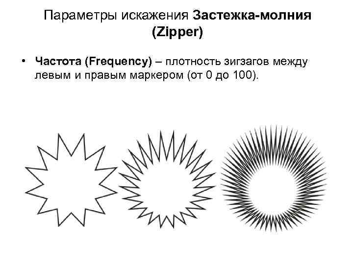 Параметры искажения Застежка-молния (Zipper) • Частота (Frequency) – плотность зигзагов между левым и правым