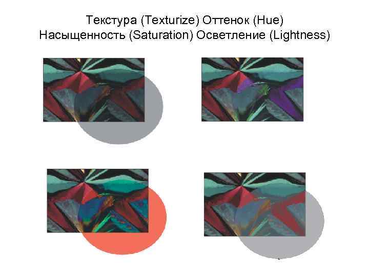 Текстура (Texturize) Оттенок (Hue) Насыщенность (Saturation) Осветление (Lightness) 