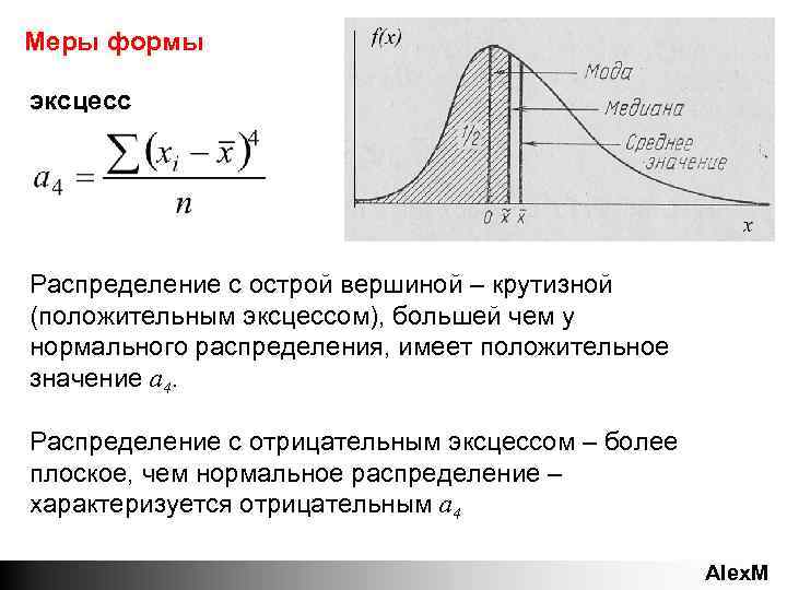 Форма мера. Эксцесс нормального распределения случайной величины. Асимметрия распределения случайной величины. Распределение случайной величины: асимметрия и эксцесс. Асимметрия эксцесс мода Медиана случайной величины.