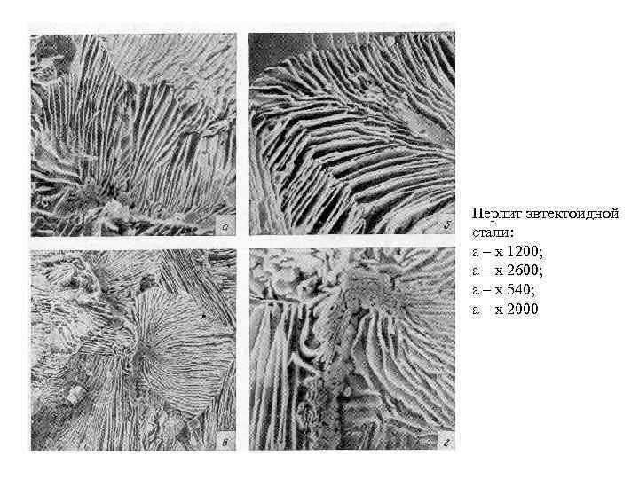 Перлит эвтектоидной стали: а – х 1200; а – х 2600; а – х