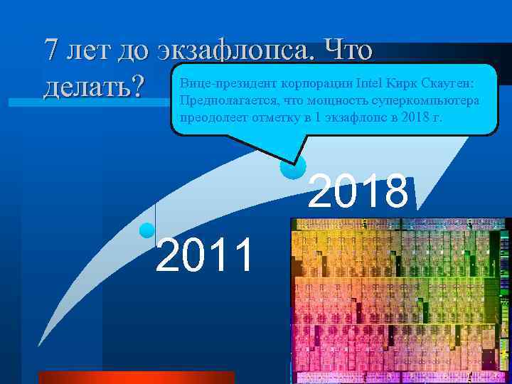 7 лет до экзафлопса. Что делать? Вице-президент корпорации Intel Кирк Скауген: Предполагается, что мощность