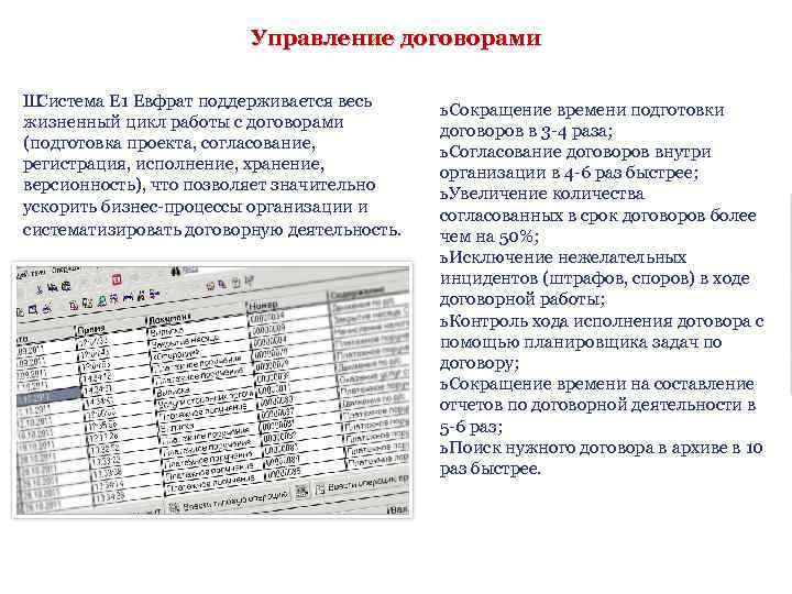 Управление договорами Ш Система Е 1 Евфрат поддерживается весь жизненный цикл работы с договорами