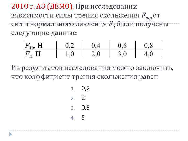 Выяснение зависимости силы трения