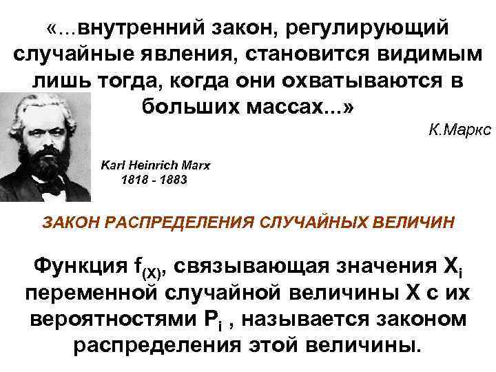  «. . . внутренний закон, регулирующий случайные явления, становится видимым лишь тогда, когда