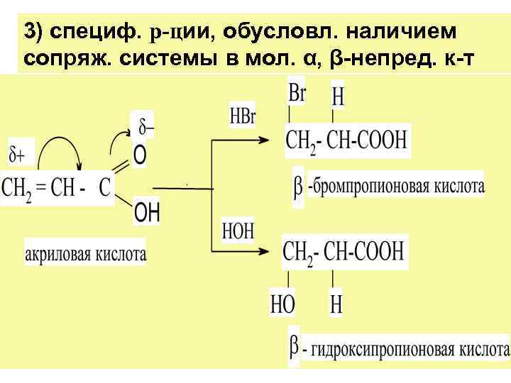 3) специф. р-ции, обусловл. наличием сопряж. системы в мол. α, β-непред. к-т 
