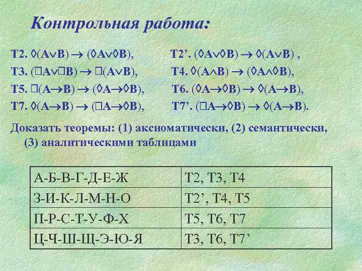 Контрольная работа: Т 2. (А В) ( А В), Т 3. ( А В)