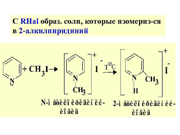 С RHal образ. соли, которые изомериз-ся в 2 -алкилпиридиний 