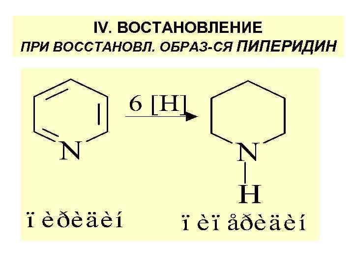 ΙV. ВОСТАНОВЛЕНИЕ ПРИ ВОССТАНОВЛ. ОБРАЗ-СЯ ПИПЕРИДИН 