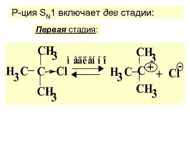 Р-ция SN 1 включает две стадии: Первая стадия: 