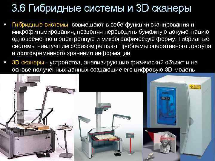 3. 6 Гибридные системы и 3 D сканеры Гибридные системы совмещают в себе функции