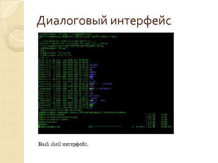 Диалоговый интерфейс Bash shell интерфейс. 