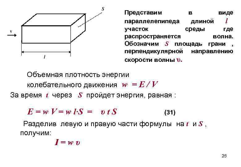 Представим в виде параллелепипеда длиной l участок среды где распространяется волна. Обозначим S площадь