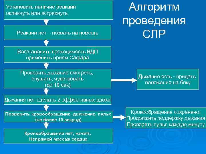 Установить наличие реакции окликнуть или встряхнуть Реакции нет – позвать на помощь Алгоритм проведения
