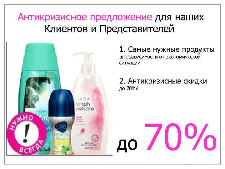Антикризисное предложение для наших Клиентов и Представителей 1. Самые нужные продукты вне зависимости от